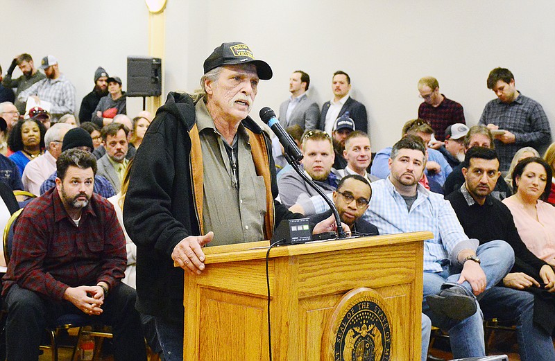 Air Force veteran Jeff Mizanskey gives suggestions regarding the formation of regulations for medical marijuana during a forum Wednesday at the Governor Office Building.