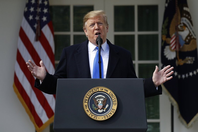 President Donald Trump speaks during an event in the Rose Garden at the White House to declare a national emergency in order to build a wall along the southern border, Friday, Feb. 15, 2019, in Washington, D.C.