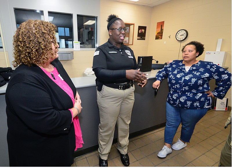 Mark Wilson/News Tribune
Corrections employees must be aware of their surroundings at all times, said Corrections Officer Janice Anderson (center). She is flanked by Warden Eileen Ramey (left) and Sherry Tolson, a case manager at Jefferson City Correctional Center.