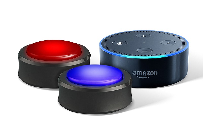  Amazon is enlisting customers to create content such as  voice-controlled games and turn blogs into audio presentations through its growing universe of Alexa-enabled speaker-and-microphone devices, such as the Echo buttons shown above.     