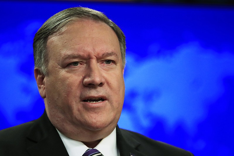 In this Jan. 25, 2019 photo, Secretary of State Mike Pompeo talks at the State Department in Washington. Pompeo said Thursday that the U.S. will not move to ease economic sanctions on North Korea until it is confident that the nuclear weapons threat from Pyongyang has been “substantially reduced.” (AP Photo/Manuel Balce Ceneta)