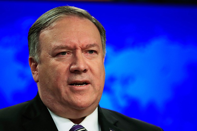 In this Jan. 25, 2019 photo, Secretary of State Mike Pompeo talks at the State Department in Washington. Pompeo said Thursday that the U.S. will not move to ease economic sanctions on North Korea until it is confident that the nuclear weapons threat from Pyongyang has been "substantially reduced." (AP Photo/Manuel Balce Ceneta)