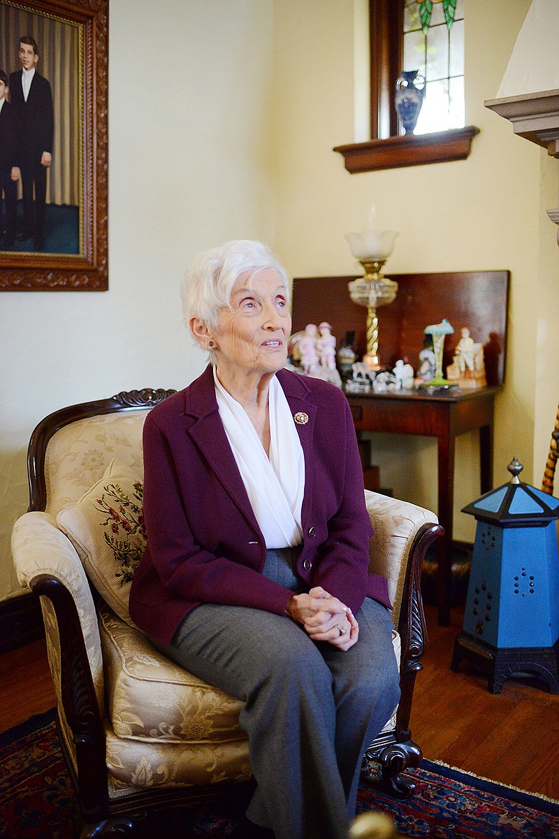 Bobbie Herman sits in her home Feb. 21 as she talks about her experience as a docent at the Missouri Governor's Mansion.