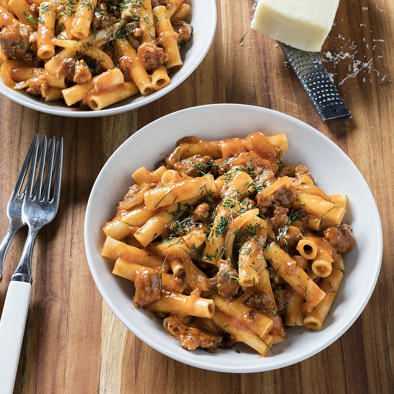This undated photo provided by America's Test Kitchen in February 2019 shows Ziti with Fennel and Italian Sausage in Brookline, Mass. This recipe appears in the cookbook "All-Time Best Sunday Suppers." (Daniel J. van Ackere/America's Test Kitchen via AP)