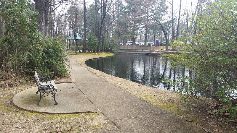 Benches, a bridge across the pond, and a gazebo make this a rest part of the Sister Damian Murphy Trail. (Photo by Michael V. Wilson)
