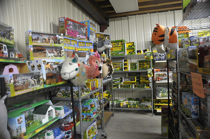 Toys and tractors on sale at D&D Outlet in Russellville, Mo.