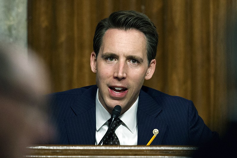 In this Feb. 29, 2019 file photo, Sen. Josh Hawley, R-Mo., speaks during a Senate Armed Services Committee hearing on Capitol Hill in Washington. (AP Photo/Carolyn Kaster, File)