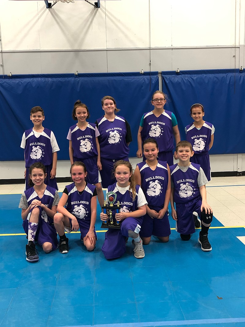 <p>Clarksburg’s fourth- to sixth-grade basketball team won fifth place in the High Point Basketball Tournament. Team members are, from left, Lauren Welty, Hadley Milligan, Mary Klein, Olivia Morgan and Will Carpenter. Back row, Noah Surface, Piper Kirk, Alissa Surface, Sophia McCullough and Kendall Morgan.</p>