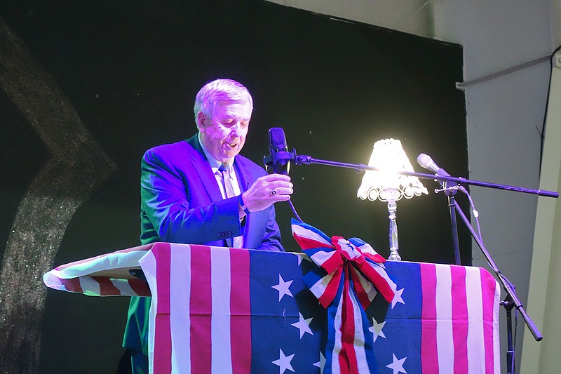 Missouri Gov. Mike Parson addresses Callaway County Republicans on Monday during a Lincoln Days dinner at 54 Country.