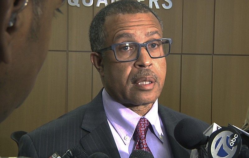 FILE = In this Monday July 11, 2016 file image from video, Detroit Police Chief James Craig speaks to reporters during a news conference held at his department's headquarters in Detroit. A second white Detroit police officer has been fired for misconduct after his partner posted a racist video online, and an internal audit found that racial insensitivity is a "dirty little secret" in the west side police precinct where both worked, Chief Craig said Tuesday, March 12, 2019. (AP Photo/Mike Householder, File)