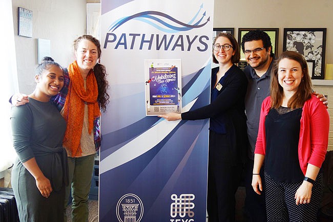  Lusitania Savio, left, Keller Hawkins, Emily Perry, Khaled Khalili and Kiva Nice-Webb all contributed to planning "Pathways: Mobilizing our Stories," an interfaith conference. The conference is April 5-6 and is open to the public.