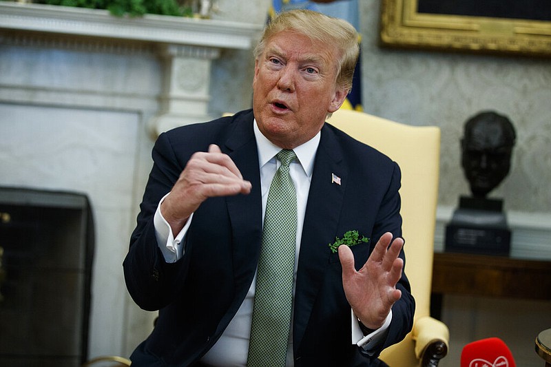 President Donald Trump speaks during a meeting with Irish Prime Minister Leo Varadkar in the Oval Office of the White House, Thursday, March 14, 2019, in Washington. 