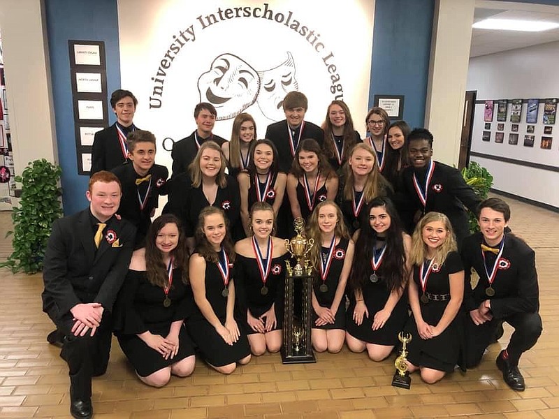 Pleasant Grove High School's Encore Theater Company competes today in the bi-district One Act Play competition in Sulphur Springs, Texas. Shown, from left, are Ryan Engstrom, Alana Avard, Reagan Adams, Becki Leary, Alyssa Kuntz, Addie Smith, Reganne Dumas and Brett Walker; second row, Tommy Tye, Hannah Feeser, Jessica Colvin, Caroline Joyce, Emily Litchfield and Donald Whaley; and back row, Clay Jones, Matthew Ash, Trinity Tutolo, Carl Mead, April McDowell, Josie Veal and Ella Nichols.