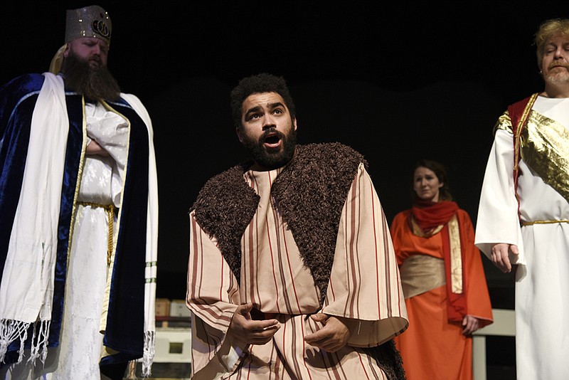 Murphy Ward, playing the character Judas, rehearses one of the musical numbers in "Jesus Christ Superstar" on Monday at Capital City Productions. The musical will premiere on March 28, and will be showing March 28-30, April 4-6 and April 11-13.