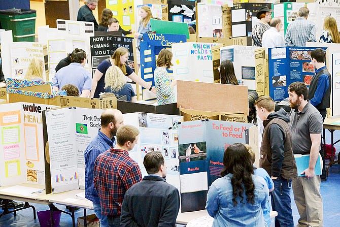 Students present their projects Friday during the Regional/Missouri Academy of Science Competition at Lincoln University. 
