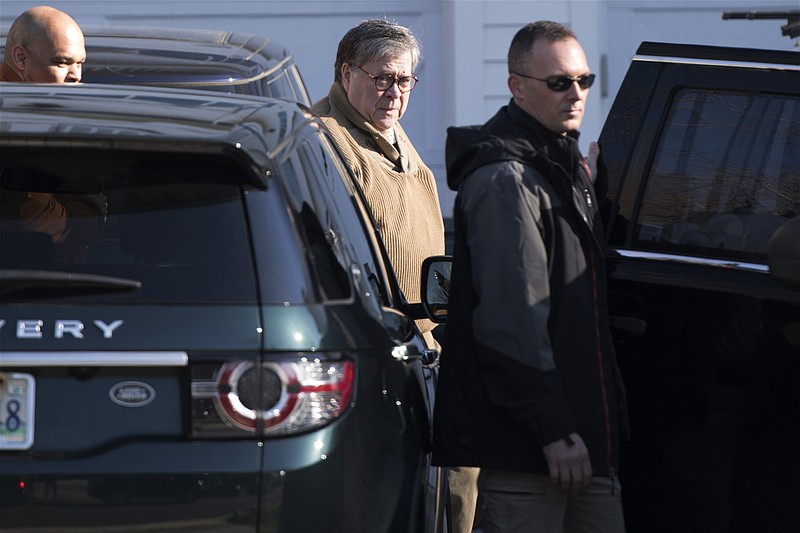 Attorney General William Barr leaves his home in McLean, Va., on Saturday morning, March 23, 2019. Special counsel Robert Mueller closed his long and contentious Russia investigation with no new charges, ending the probe that has cast a dark shadow over Donald Trump's presidency.  (AP Photo/Sait Serkan Gurbuz)