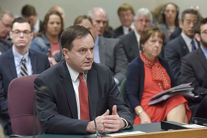 Secretary of State Jay Ashcroft testifies on legislation regarding initiative petitions Wednesday before the Missouri House Elections Committee.