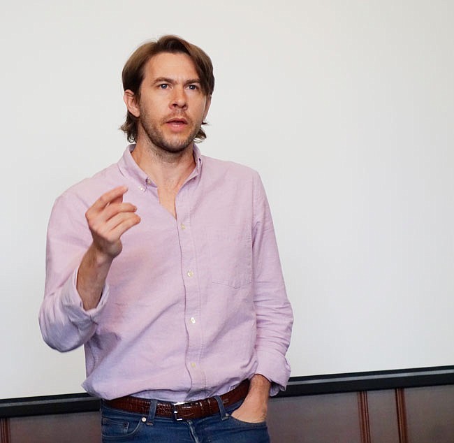 Brandon Van Dyck, assistant professor of government and law at Lafayette University in Easton, Pennsylvania, was a guest speaker Monday at Westminster College in Fulton. He asked students to think about ways to improve political and cultural divisiveness respectfully.