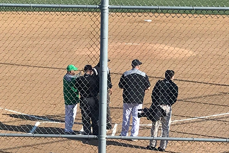Officials prepare Tuesday, April 2, 2019, for the baseball game between Blair Oaks and Southern Boone in Wardsville.