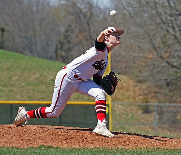 Jefferson City's Blake Terry releases a pitch during Saturday's Capital City Invitational championship game against Hickman at Vivion Field.