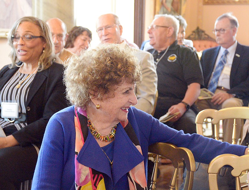 Holocaust survivor Sonia Warshawski attends a Holocaust commemoration Wednesday at the Missouri Governor's Mansion. The Holocaust survivor's story premieres on the screen in "Big Sonia," a documentary that tells her story as one of the last Holocaust survivors in Kansas City. 