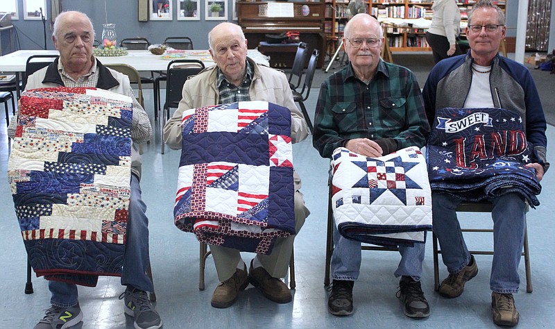 Moniteau County veterans received quilts of valor April 2, 2019, at the California Nutrition Center. There to be honored were, from left, Jerry Greever, Glen Heibreder, Richard Schroeder and Rudy Schroeder. Allan Taylor was not present.