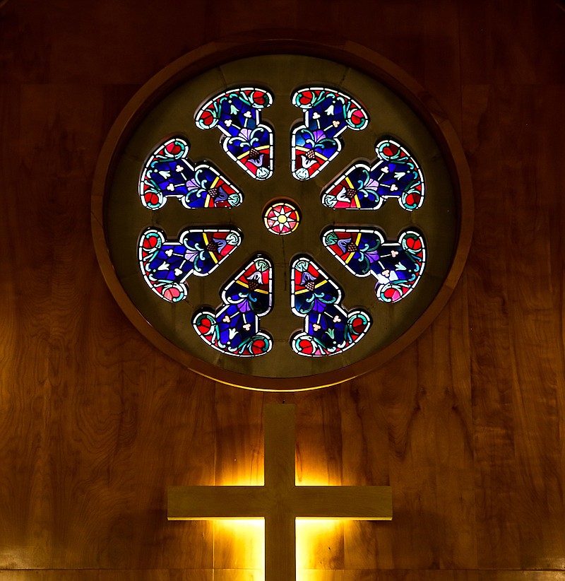St. Luke's United Methodist Church recently installed the last few stained glass windows in its sanctuary. The congregation has been raising money for three years to pay for the project. Before the project began, St. Luke's only had one circular rose window above the choir area, as seen in the photo.
