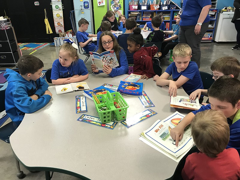 <p>Submitted photo</p><p>High Point kindergarten class pairs with the fourth grade once a week for reading. From left to right: Grant Calvird, JoJo Porter, Morgan Gromer, Julissa Calderon, Wade Fisher, Segan Stanley, Tyler Johannes and Trent Hamm.</p>