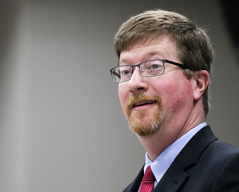 Johnny Key, commissioner of Education for the Arkansas Department of Education, speaks Thursday at the Texarkana Rotary Clubs' 26th annual Cecil Phillips Teacher Appreciation luncheon at Williams Memorial United Methodist Church on Thursday, April 25, 2019, in Texarkana, Texas. At the luncheon, school district superintendents recognized teachers and announced the 2019 district teacher awards.
