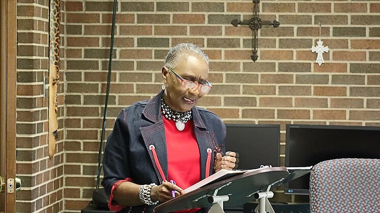 Rhonda Dolberry takes part in a rehearsal for the Dr. Teretha F. Harper Reader's Theater. The event starts at 6:30 p.m. today at the Regional Arts Center. (Submitted photo)
