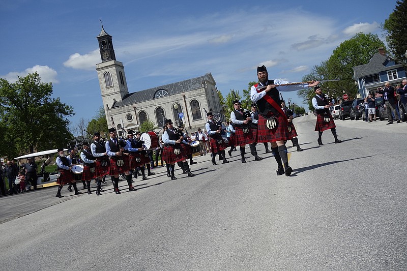 <p>Jenny Gray/FULTON SUN</p><p>Members of the Kansas City St. Andrew Pipes and Drums corps, established in 1962, joined Saturday’s 50th Anniversary parade for the National Churchill Museum, marching along playing traditional Scottish tunes. The band includes 40-plus musicians from teenagers to those in their 70s, and they took second place in piping at the World Pipe Band Championships several years ago.</p>