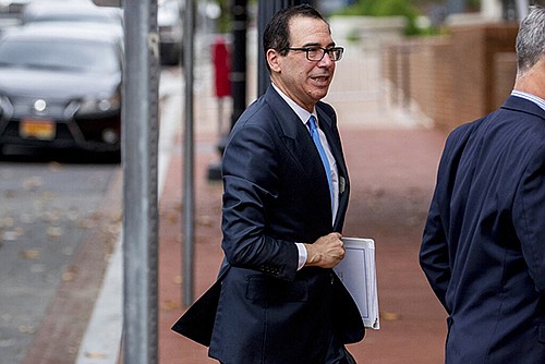 Treasury Secretary Steve Mnuchin arrives at the Office of the United States Trade Representative in Washington, Friday, May 10, 2019, for trade talks between the United States and China.