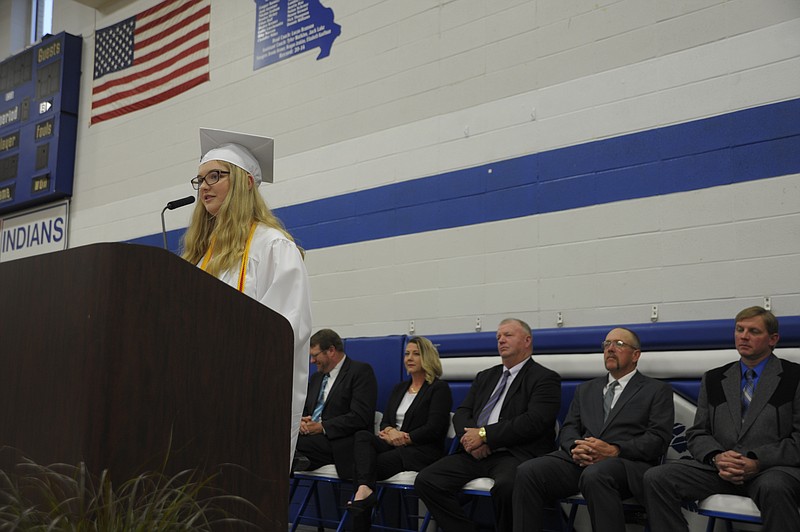 Anna Porter gives her valedictorian speech at Russellville High School. The ceremony Saturday awarded 48 graduates their diplomas.