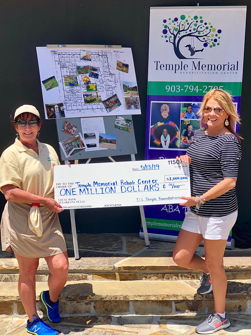 Temple Memorial Rehabilitation Center CEO Sandy Varner, left, and TMRC Marketing and Events Director Gina Parish pose for a photo during the announcement of a $1 million grant award Monday at Texarkana Country Club in Texarkana, Ark. The grant will pay for moving TMRC from 1315 Walnut St. to a remodeled office building at 1710 Moores Lane.