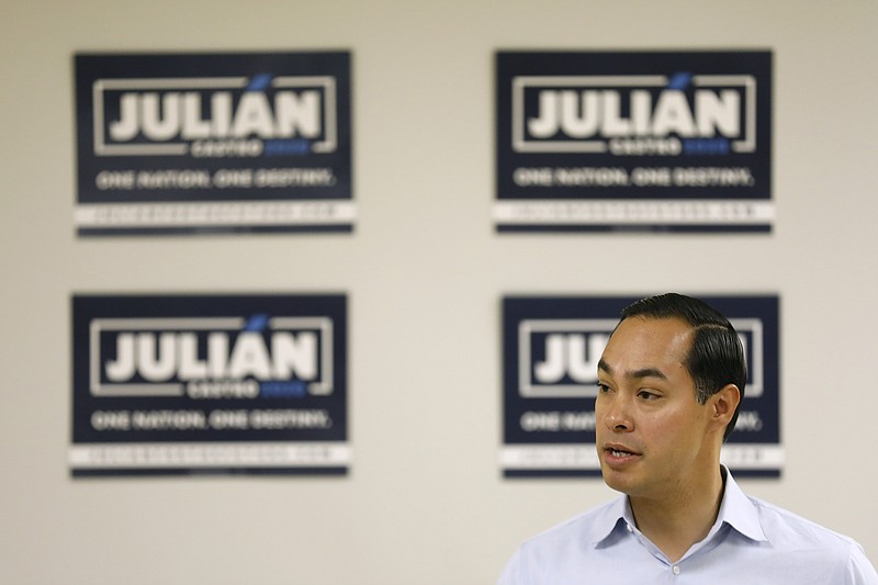 Democratic presidential candidate former U.S. Secretary of Housing and Urban Development Julian Castro speaks during a meeting with Iowa State University students and Story County democrats, Tuesday, May 7, 2019, in Ames, Iowa. (AP Photo/Charlie Neibergall)