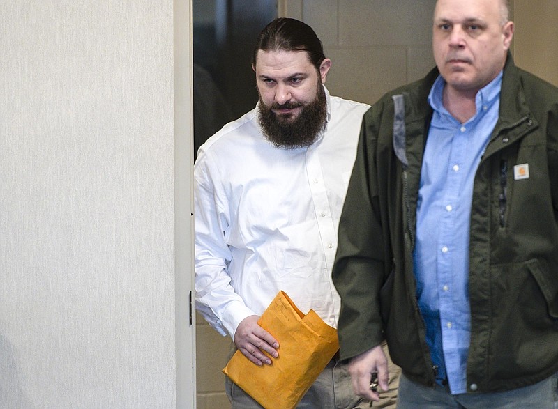 FILE - In this May 9, 2019 file Steven Bourgoin arrives for his murder trial in Vermont Superior Court in Burlington, Vt. Bourgoin is facing five counts of second-degree murder for a crash that killed five teenagers on I-89 in Williston in 2016. (Glenn Russell/VTDigger.org via AP, Pool, File)