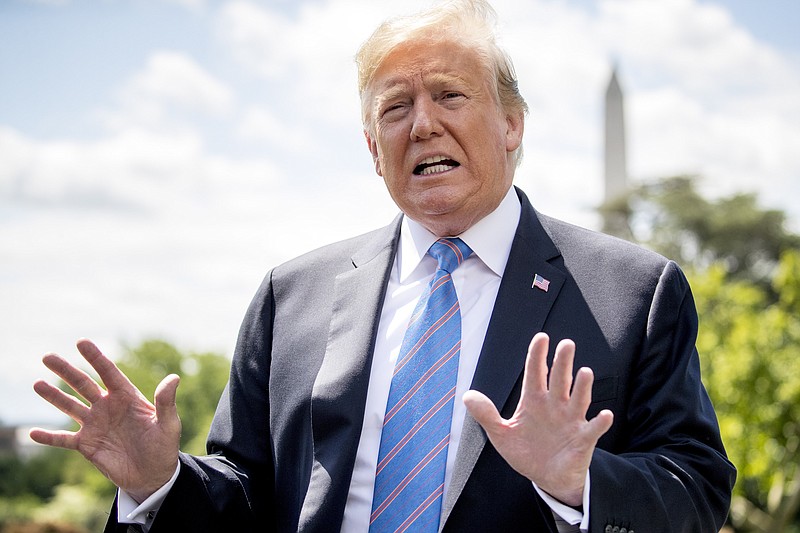 President Donald Trump speaks to members of the media on the South Lawn of the White House in Washington, Tuesday, May 14, 2019, before boarding Marine One for a short trip to Andrews Air Force Base, Md., to travel to Louisiana. (AP Photo/Andrew Harnik)
