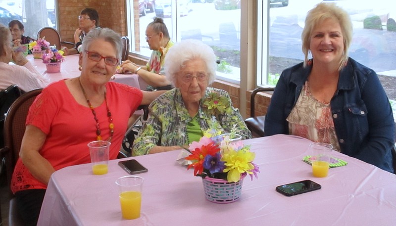 Jessie Garret, center, and her daughters, Rita Cahill, left, and Ruth Allen, right, pose for a picture at the May 12, 2019, Mother's Day Party at California Care Center. (Submitted photo)