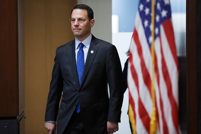 Pennsylvania Attorney General Josh Shapiro arrives at a news conference in Philadelphia, Tuesday, May 14, 2019. Shapiro filed a lawsuit Tuesday accusing the company that makes OxyContin of fueling the opioid epidemic, making it at least the 39th state to make such a claim against Purdue Pharma. (AP Photo/Matt Rourke)