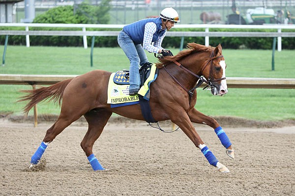 Improbable is seen during morning training earlier this month at Churchill Downs in Louisville, Ky.
