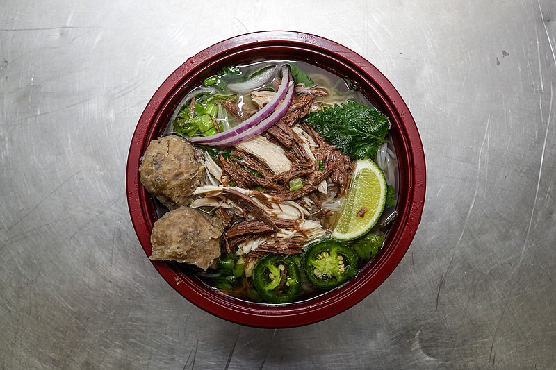 A bowl of pho made by Ryan Stanislawski is ready to eat Thursday at Pho Yo Soul Kitch-Inn in Texarkana, Ark. Pho Yo Soul is a Vietnamese food restaurant on 2016 E. Ninth St. The business has been open for a month.