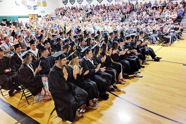 North Callaway High School's 2019 graduating class applauds during the Friday night ceremony. 'You have great strengths. You are Thunderbirds," Principal Brian Jobe said.