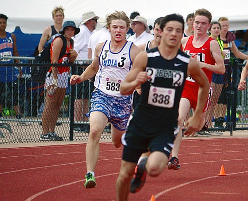 Ethan Huff of Russellville (583) competes in the Class 1 boys 800-meter run Friday at Adkins Stadium.