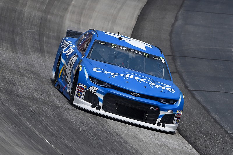 Kyle Larson (42) competes during the NASCAR Cup Series auto race, Monday, May 6, 2019, at Dover International Speedway in Dover, Del. (AP Photo/Will Newton)