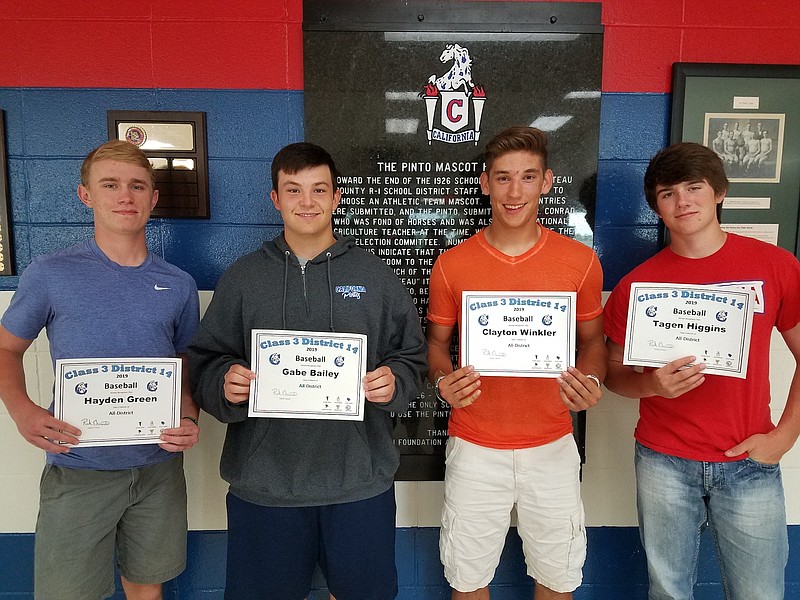 <p>From left, Hayden Green, Gabe Bailey, Clayton Winkler and Tagen Higgins were named to the baseball Class 3 District 14 All-District team.</p>