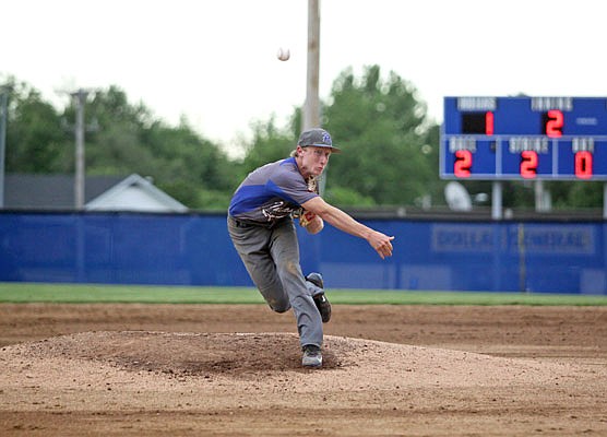 Russellville pitcher Nick Thompson delivers to the plate during the second inning of Monday's Class 2 sectional game against Skyline at Russellville.