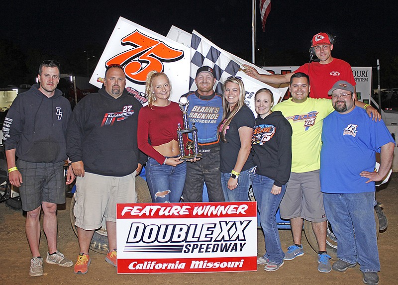 This is the second Double-X win of the season for California's Tyler Blank. Along with his 360 winged sprint car, Blank is pictured with crew members and XX officials May 19. (Submitted photo)