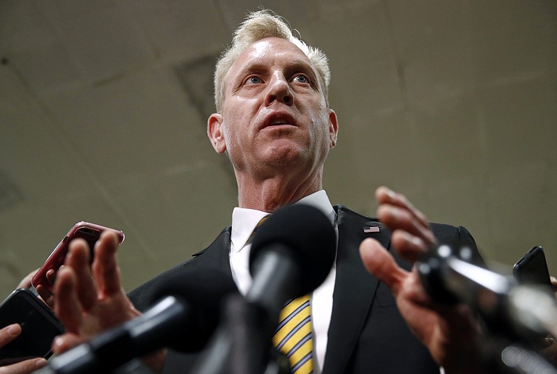 Acting Defense Secretary Patrick Shanahan speaks to reporters after a classified briefing for members of Congress on Iran, Tuesday, May 21, 2019, on Capitol Hill in Washington. (AP Photo/Patrick Semansky)