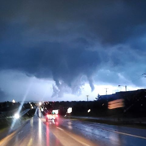Amin Gaaloul submitted this photo showing a funnel cloud against lightning as the storm system approached Jefferson City late Wednesday night, May 22, 2019.