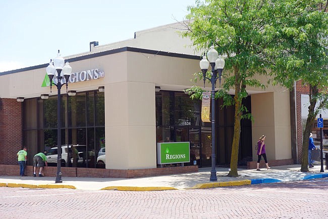 Regions Bank on Court Street, downtown Fulton, will move operations to Columbia in August.